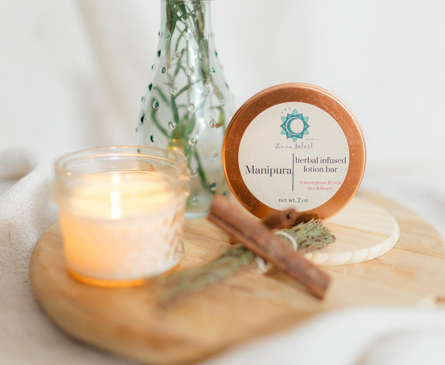 Manipura Herbal-Infused Lotion Bar. A moisturizing blend of natural butters and essential oils to bring balance to your Solar Plexus chakra.