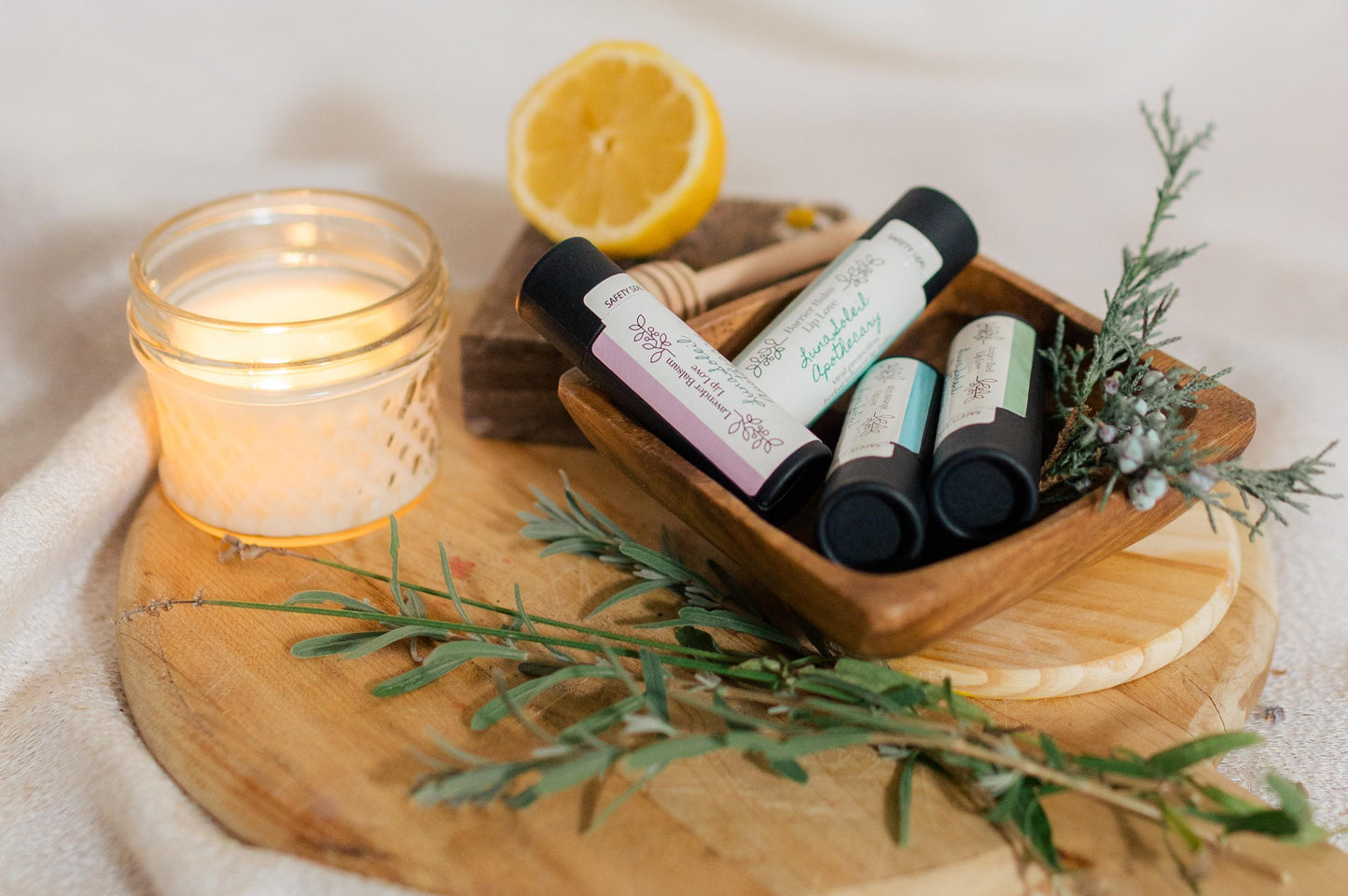 Vegan Juniper Basil Lip Love. Herbal infused lip balm