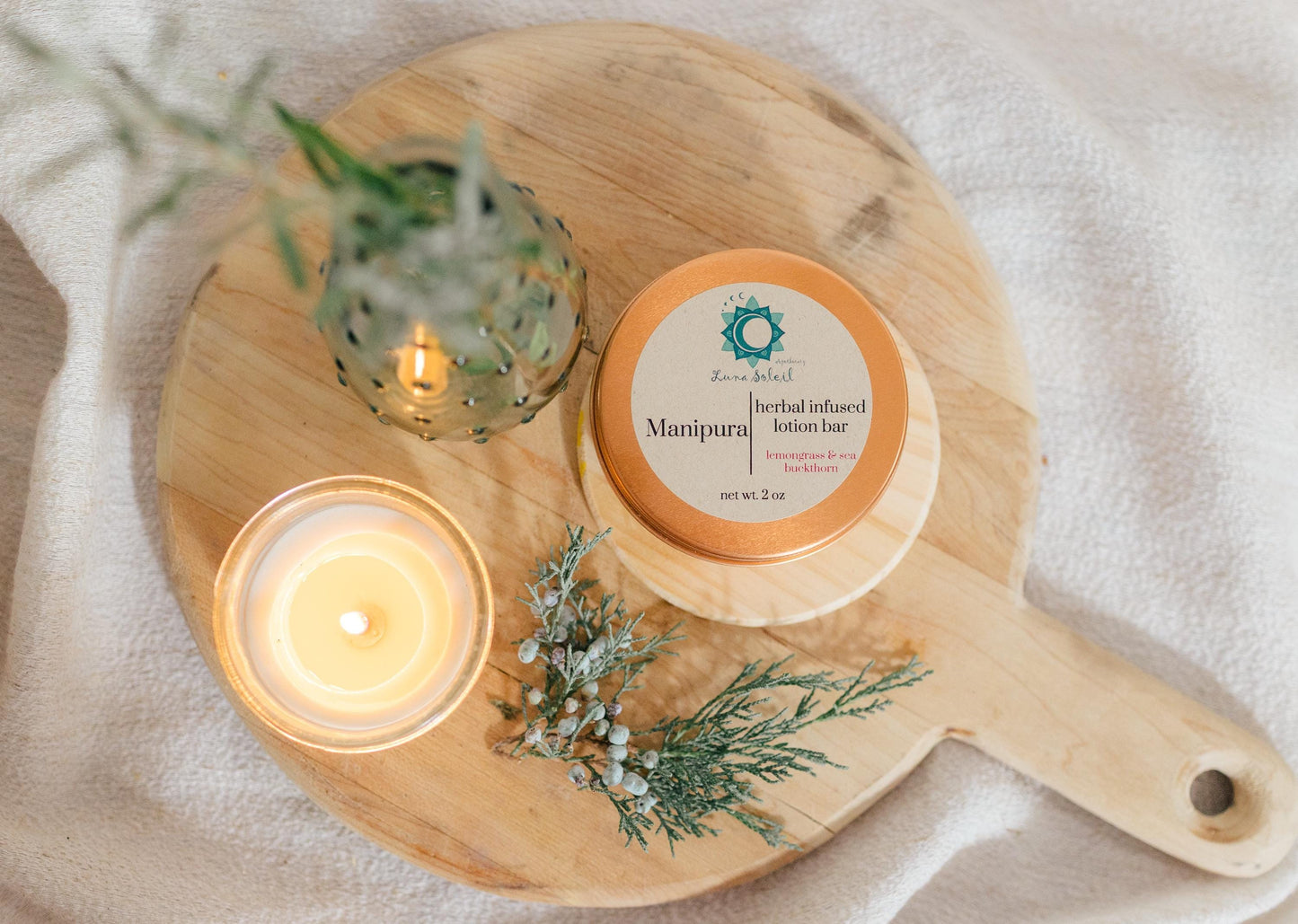Manipura Herbal-Infused Lotion Bar. A moisturizing blend of natural butters and essential oils to bring balance to your Solar Plexus chakra.