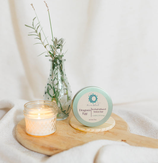 Dragon's Egg Herbal-Infused Lotion Bar.  Made with Organic Comfrey and Organic Hemp seed oil.
