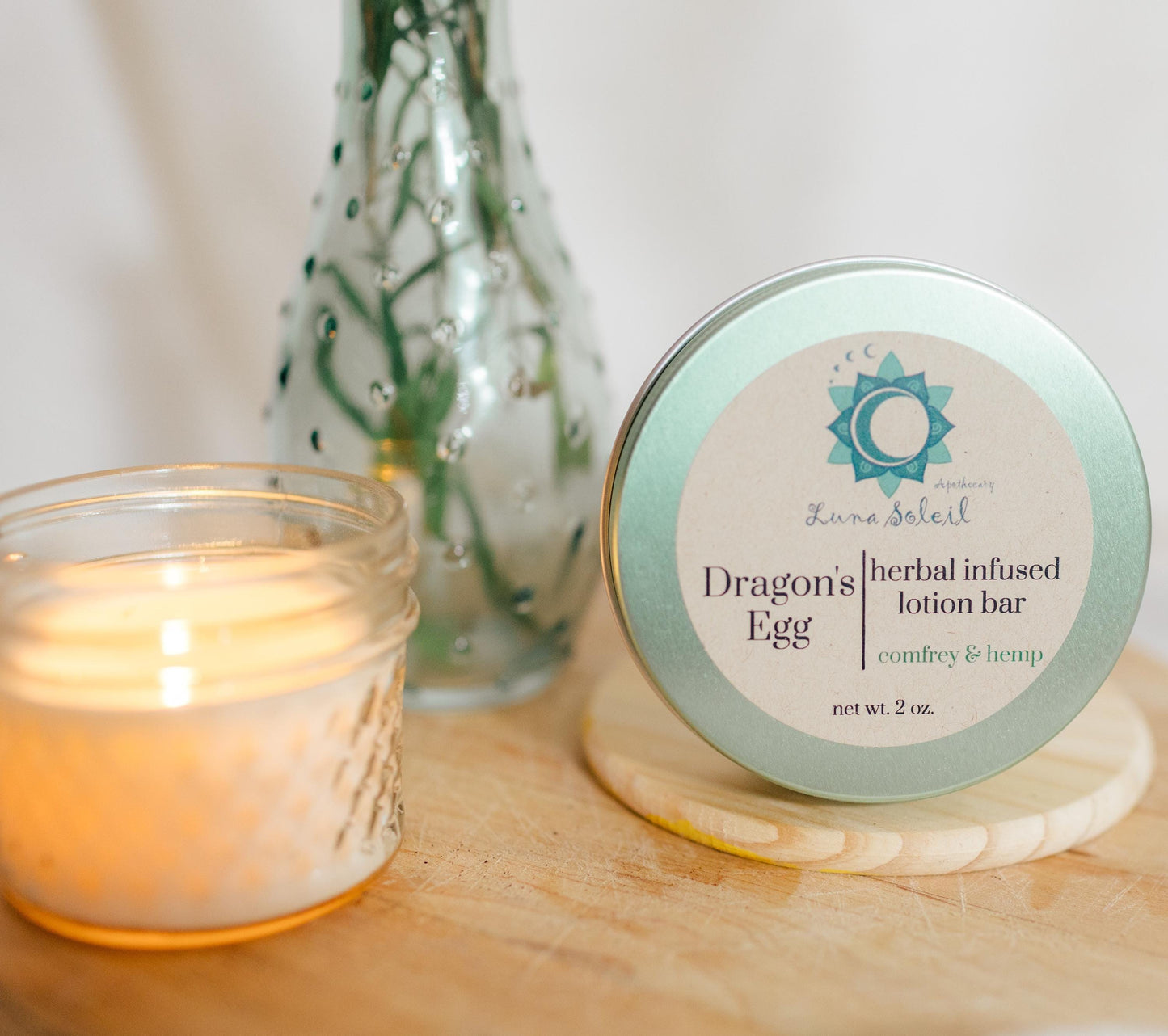 Dragon's Egg Herbal-Infused Lotion Bar.  Made with Organic Comfrey and Organic Hemp seed oil.