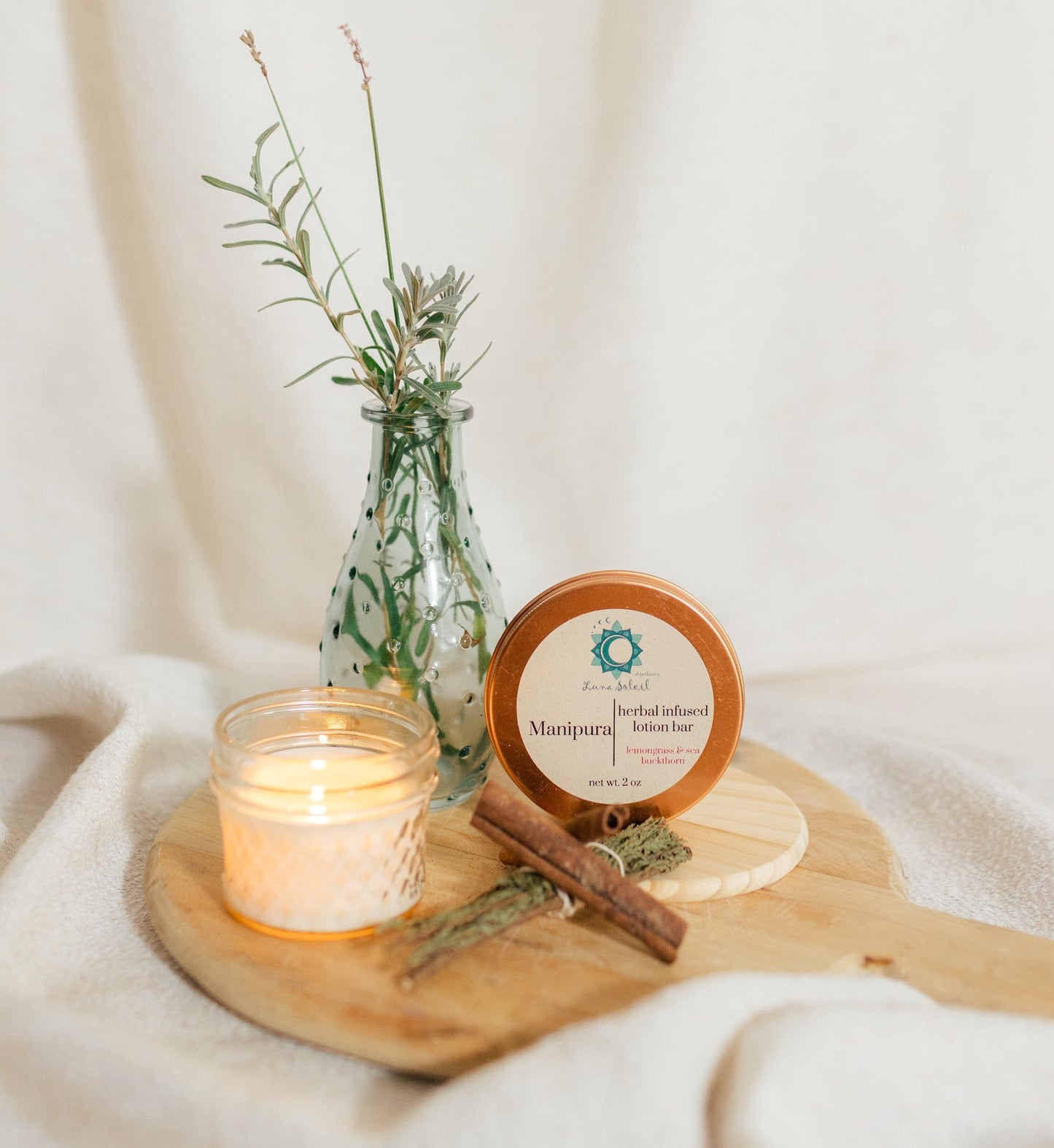 Manipura Herbal-Infused Lotion Bar. A moisturizing blend of natural butters and essential oils to bring balance to your Solar Plexus chakra.