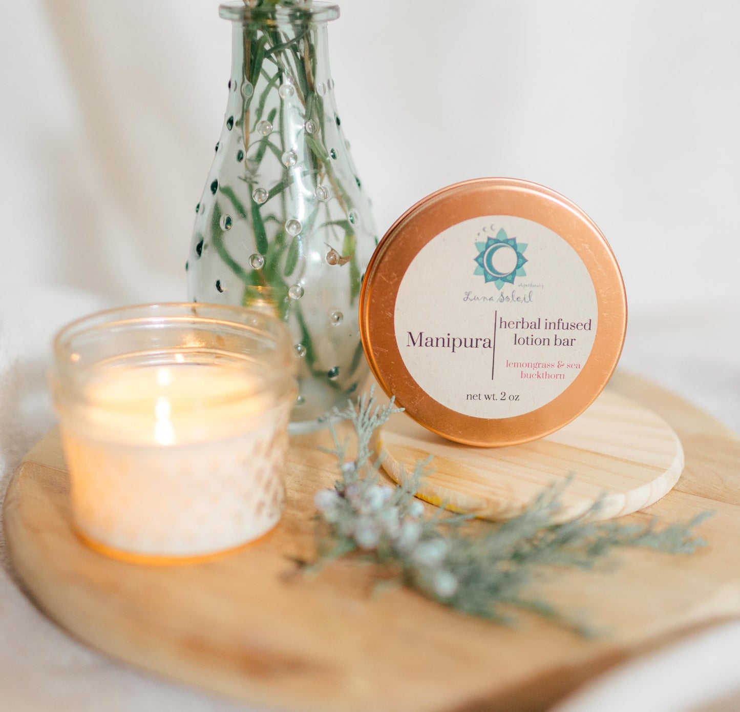 Manipura Herbal-Infused Lotion Bar. A moisturizing blend of natural butters and essential oils to bring balance to your Solar Plexus chakra.