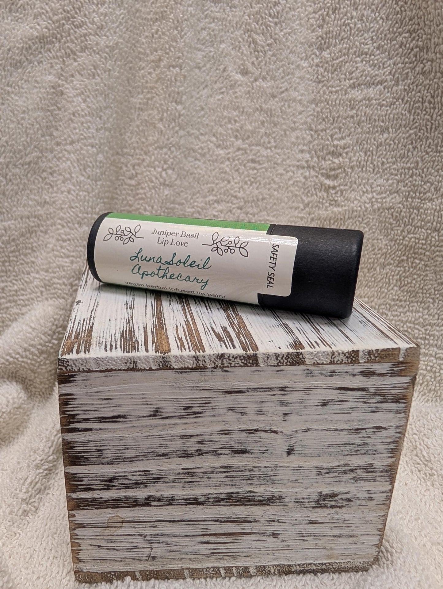 Vegan Juniper Basil Lip Love. Herbal infused lip balm